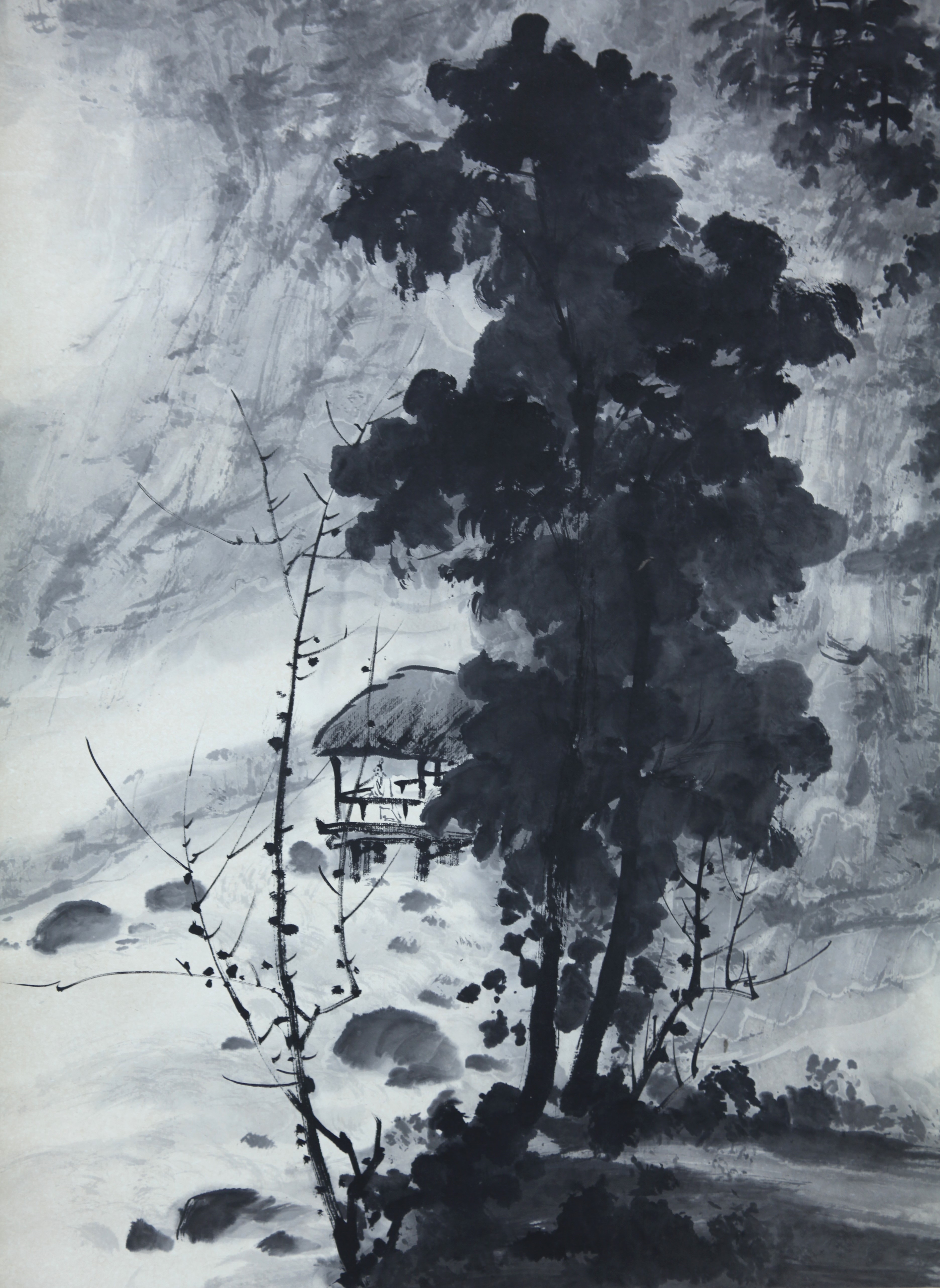 中国著名画家：李庚画伯の肉筆色紙作品（2枚）と芸大先生の肉筆色紙