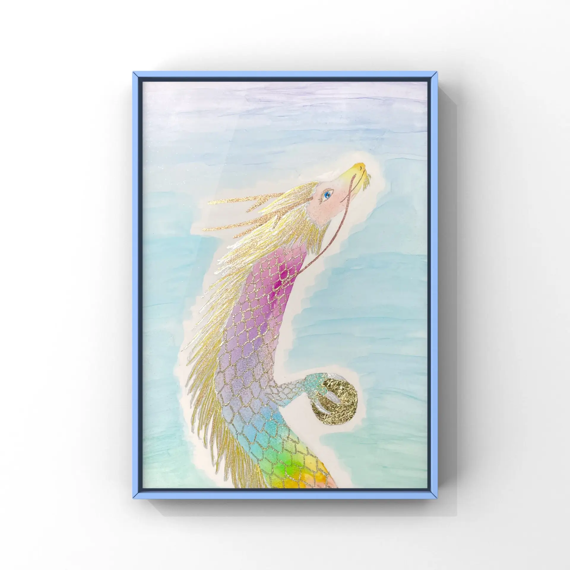 虹色 昇龍 光輝くヒーリングアート ブルー系 - 開運アートMari