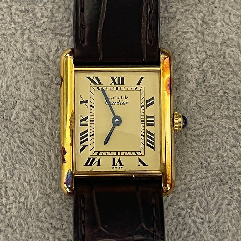 カルティエタンクの変色取り｜時計修理｜カイドージュエリー