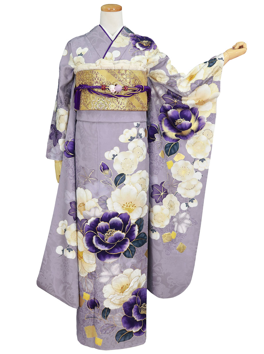 振袖レンタル／薄紫地に四季花更紗の振袖／標準サイズ | 宅配着物