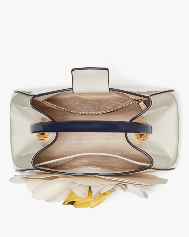 フローラ パテント レザー 3D フラワー トップ ハンドル バッグ