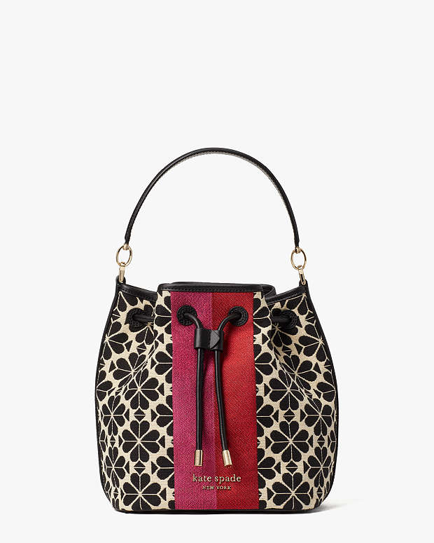 スペード フラワー ジャカード ストライプ ミディアム バケットバッグ