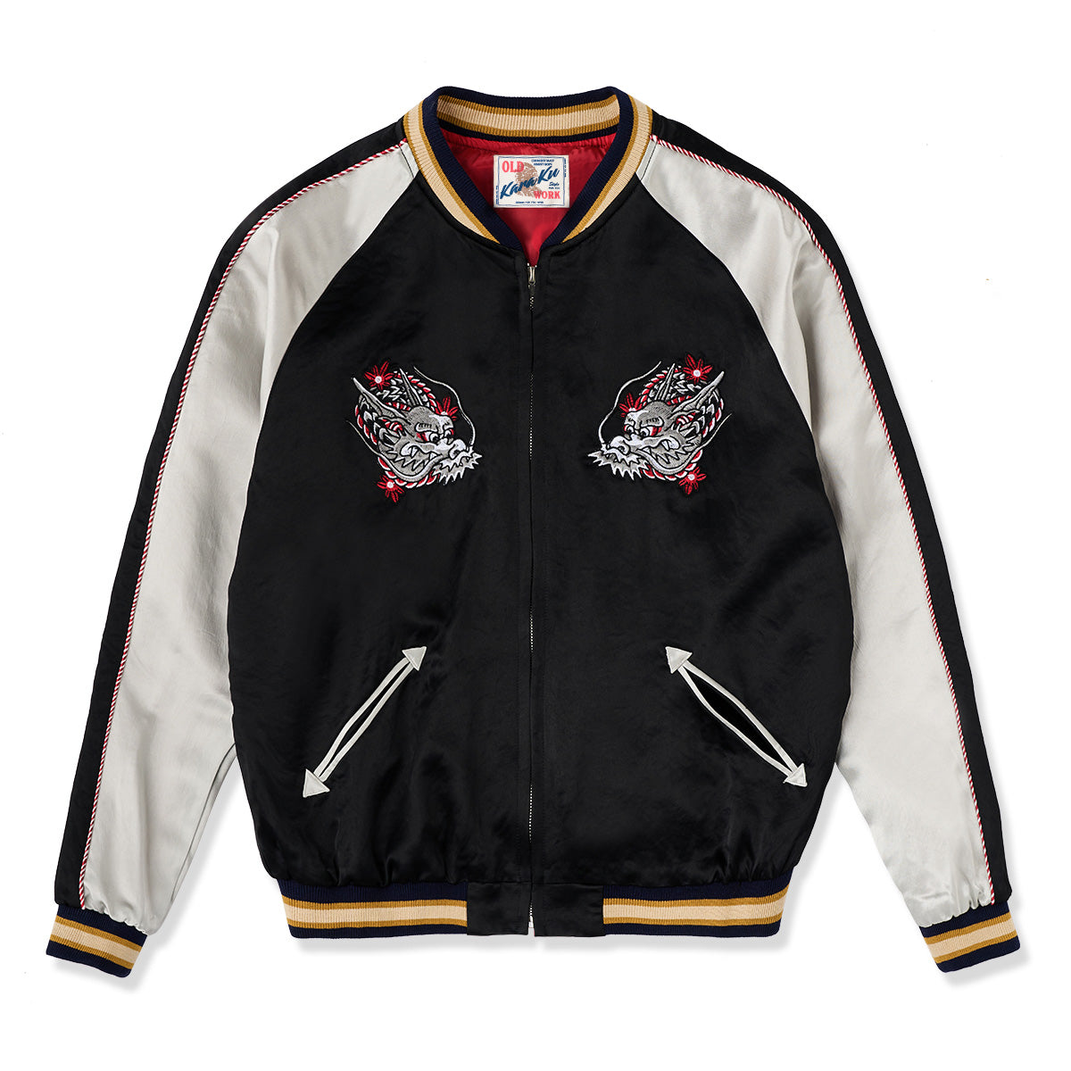 KaraKu」ロゴ刺繡 ベースボールカラーメルトンジャケット – Karakubuy