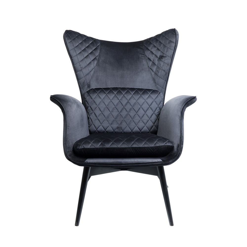 チューダー ベルベット ブラック アームチェア - 1人掛けソファー