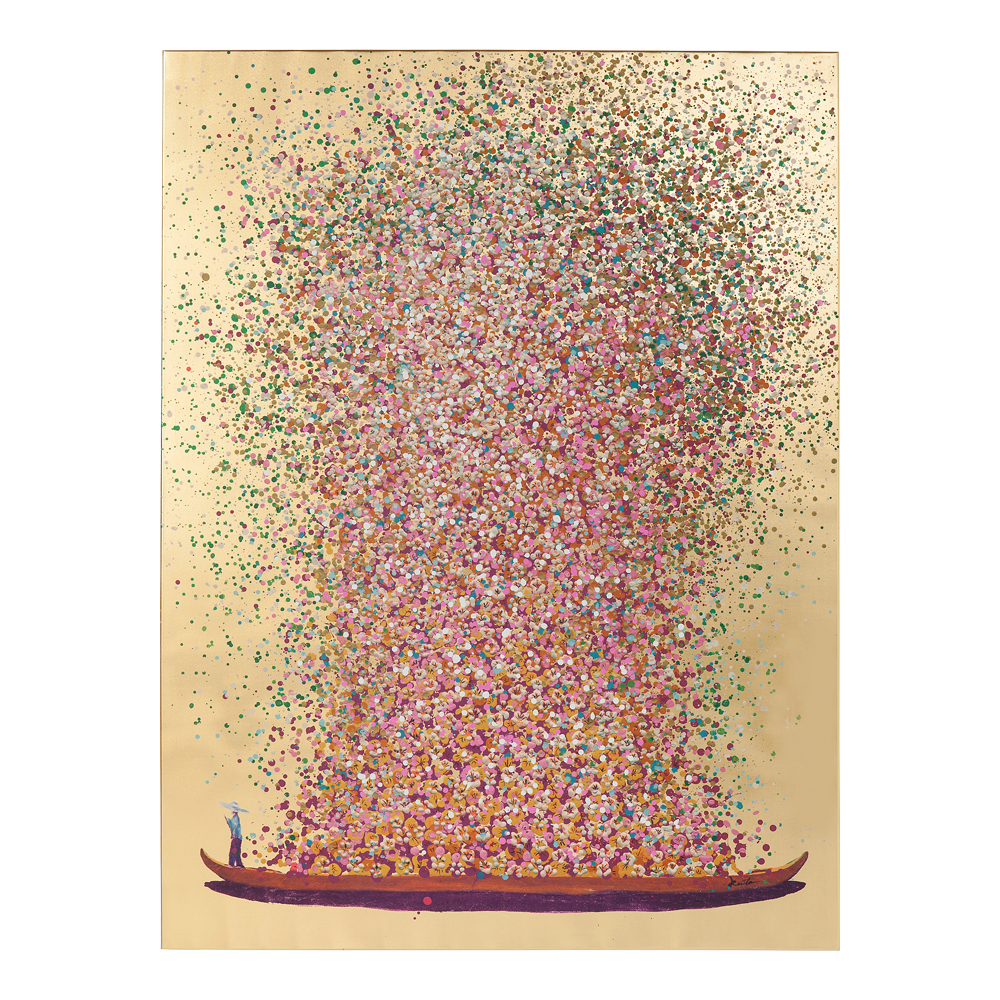 フラワーボート ゴールドピンク 100x80cm タッチドピクチャー ｜【KARE