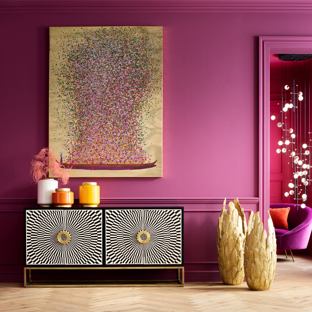 フラワーボートゴールドピンク160x120cm タッチドピクチャー ｜【KARE