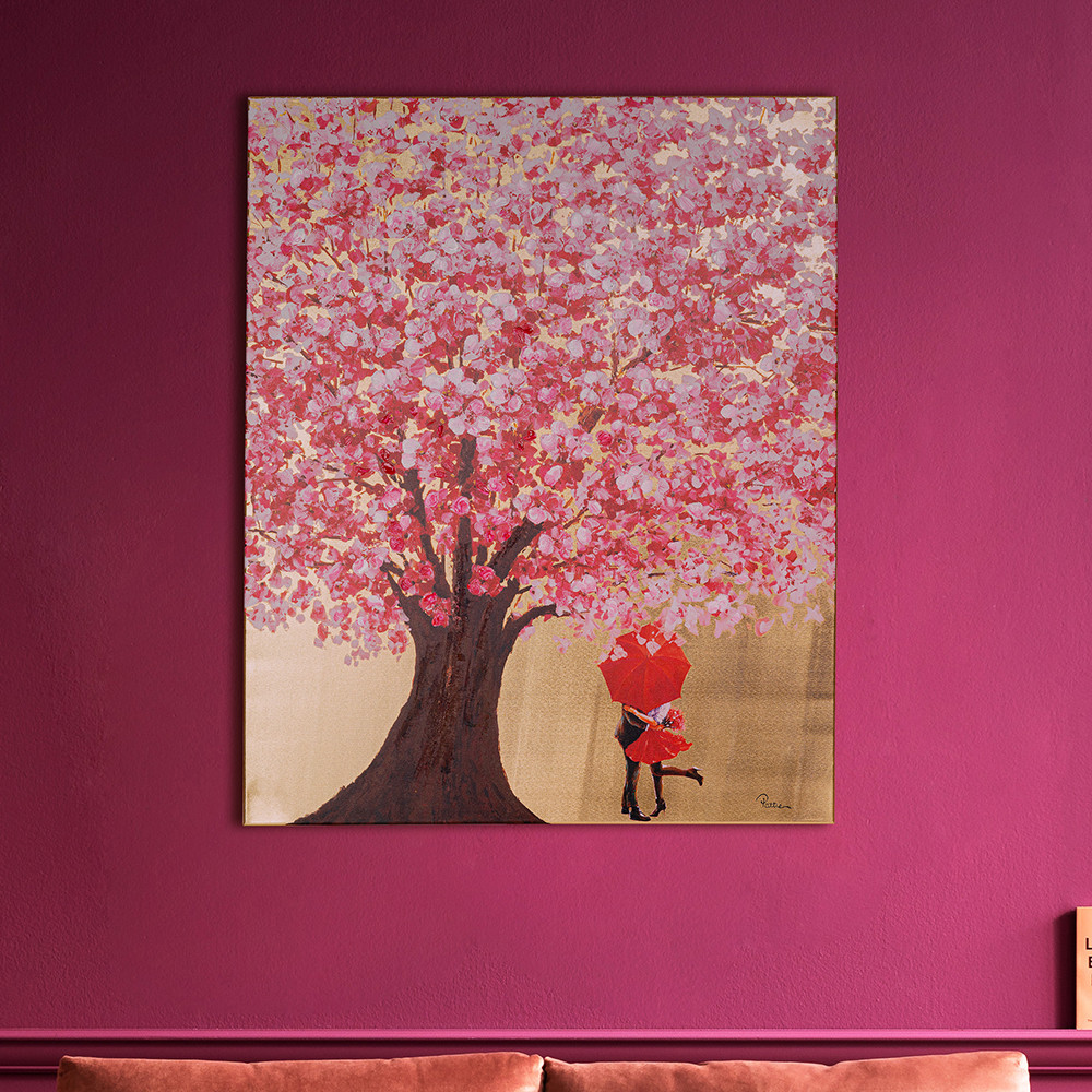 フラワーカップル ゴールドピンク100x80cm タッチドピクチャー