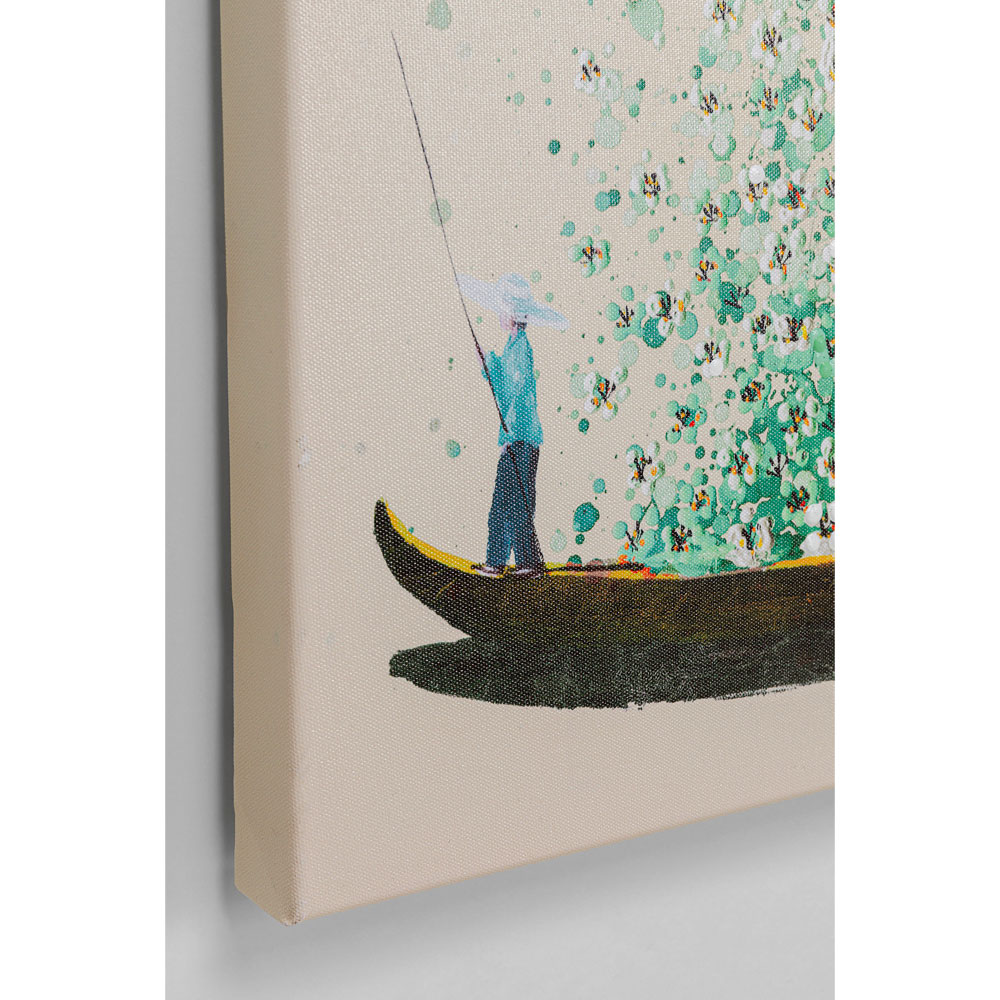 フラワーボート ベージュグリーン 100×80 cm タッチドピクチャー