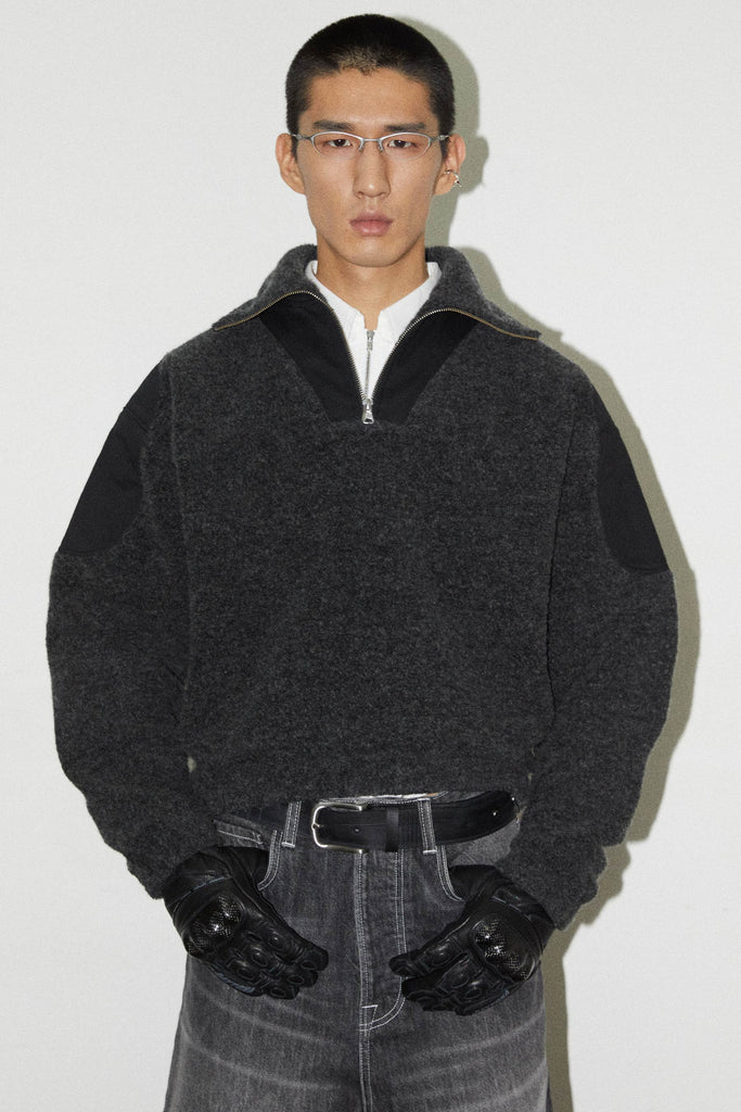 Black Strong Arm Furry Padded Zip Sweatshirt – KARMUEL YOUNG