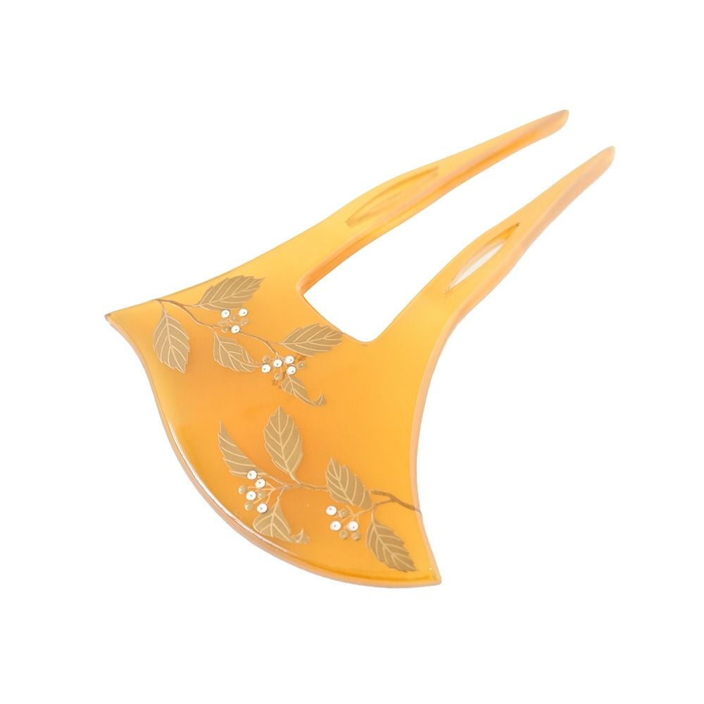 本べっ甲 純金蒔絵螺鈿かんざし 波型 ガマズミ（白甲） | かづら清老舗