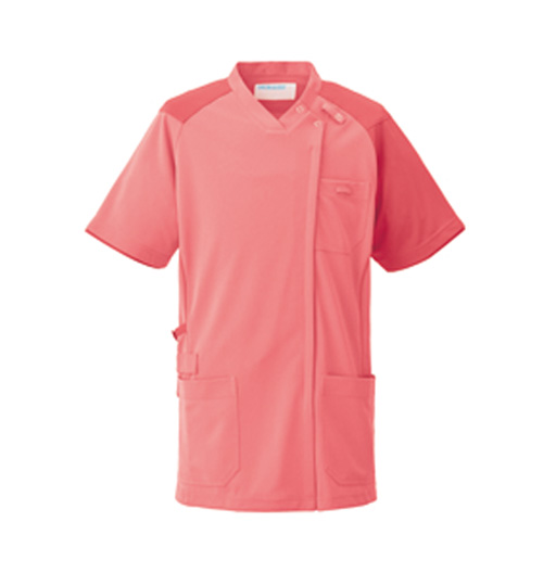 KZN713スクラブジャケット半袖（男女兼用）(コーラルピンク×オレンジ