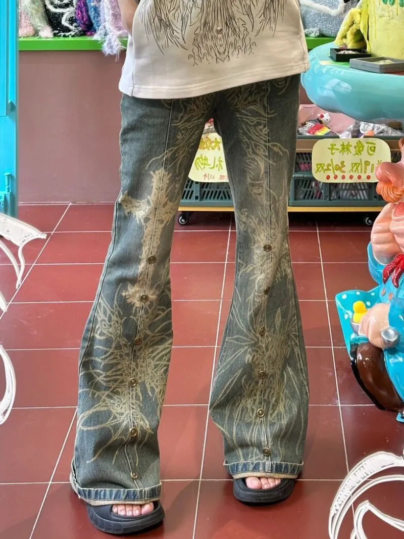 Distressed Y2K Grunge Flare Jeans – Kawaii Babe