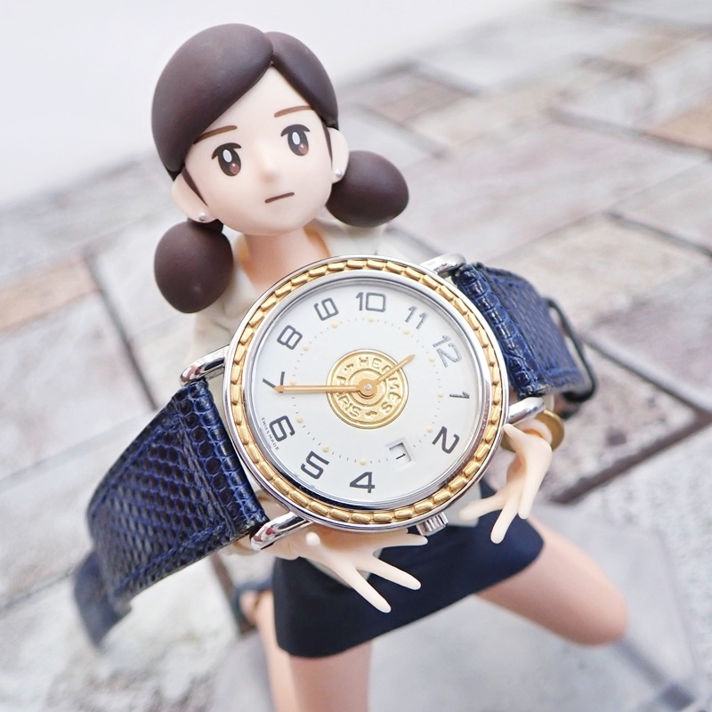 エルメス セリエ コンビ クォーツ 27mm レディース 革ベルト ブルー