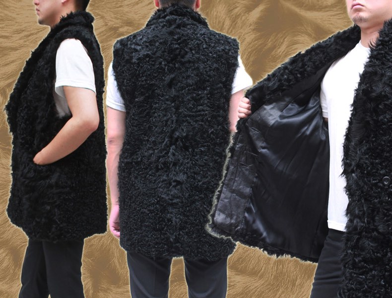 カルガンラム 毛皮ベスト メンズ ブラック フリーサイズ AF14BK