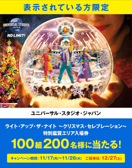 USJ スタジオ・パス&ライト・アップ・ザ・ナイト 特別鑑賞エリア入場券