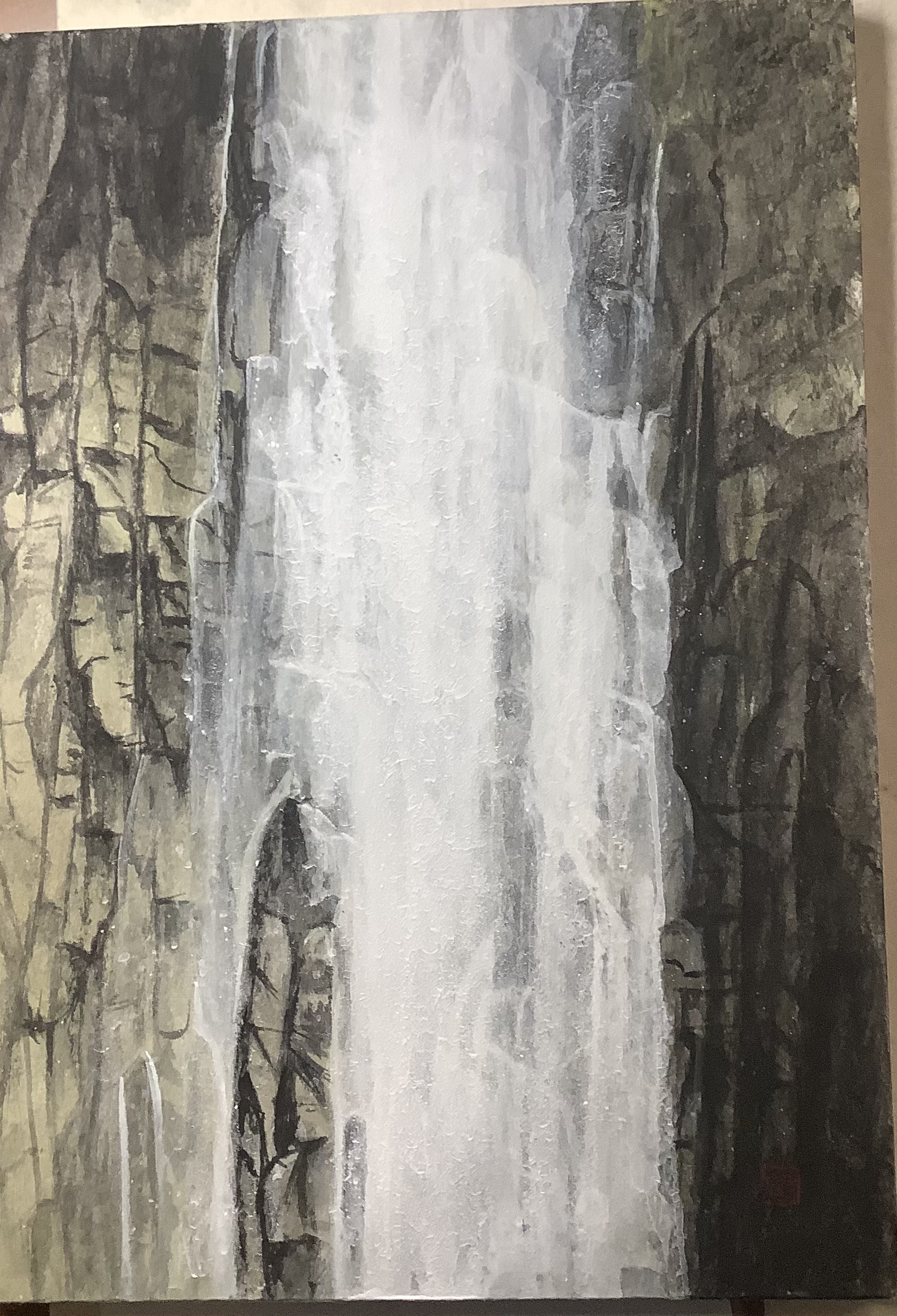 顔彩で描く滝シリーズ】那智の滝を〇〇を使って描きました