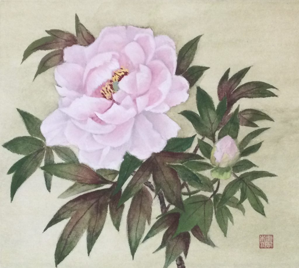 日本画のように描きたい 墨彩画「ピンクの牡丹」 | さわやか墨彩画教室