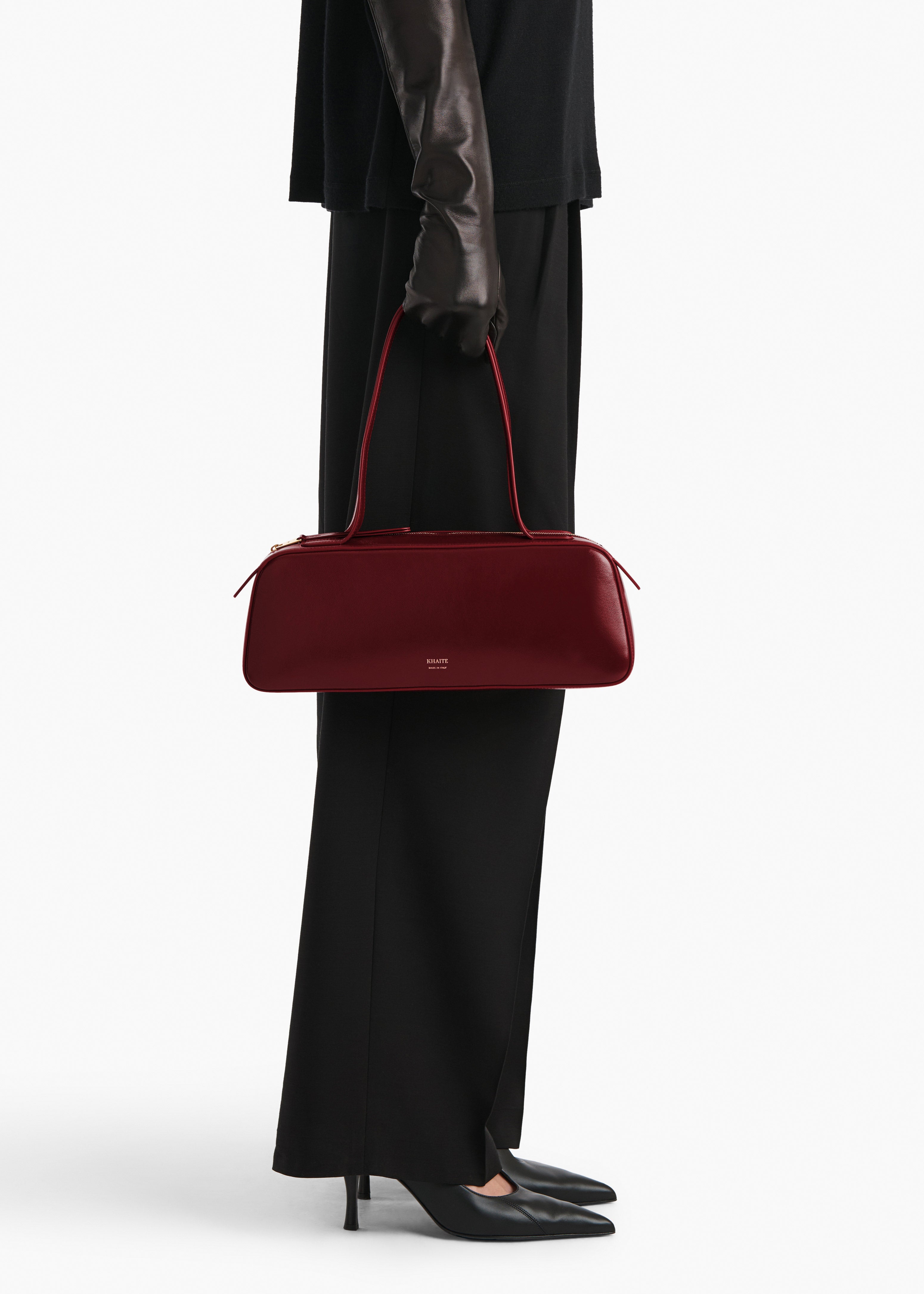 Simona Shoulder Bag in Oxblood Crackle Patent Leather – KHAITE