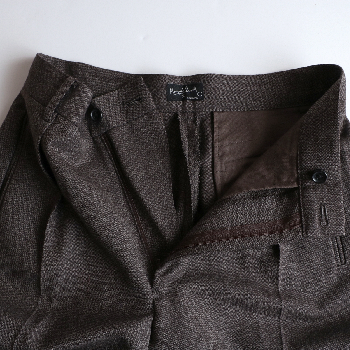 MARGARET HOWELL ヘリンボーン スリム スラックス ウール パンツ used