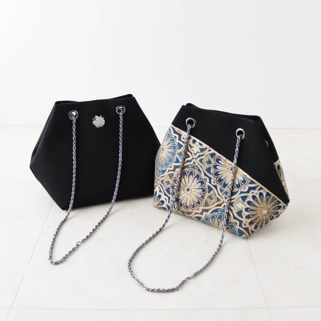 バッグ】キューブ型巾着チェーンバッグ / 着物リメイクバッグ/ 帯