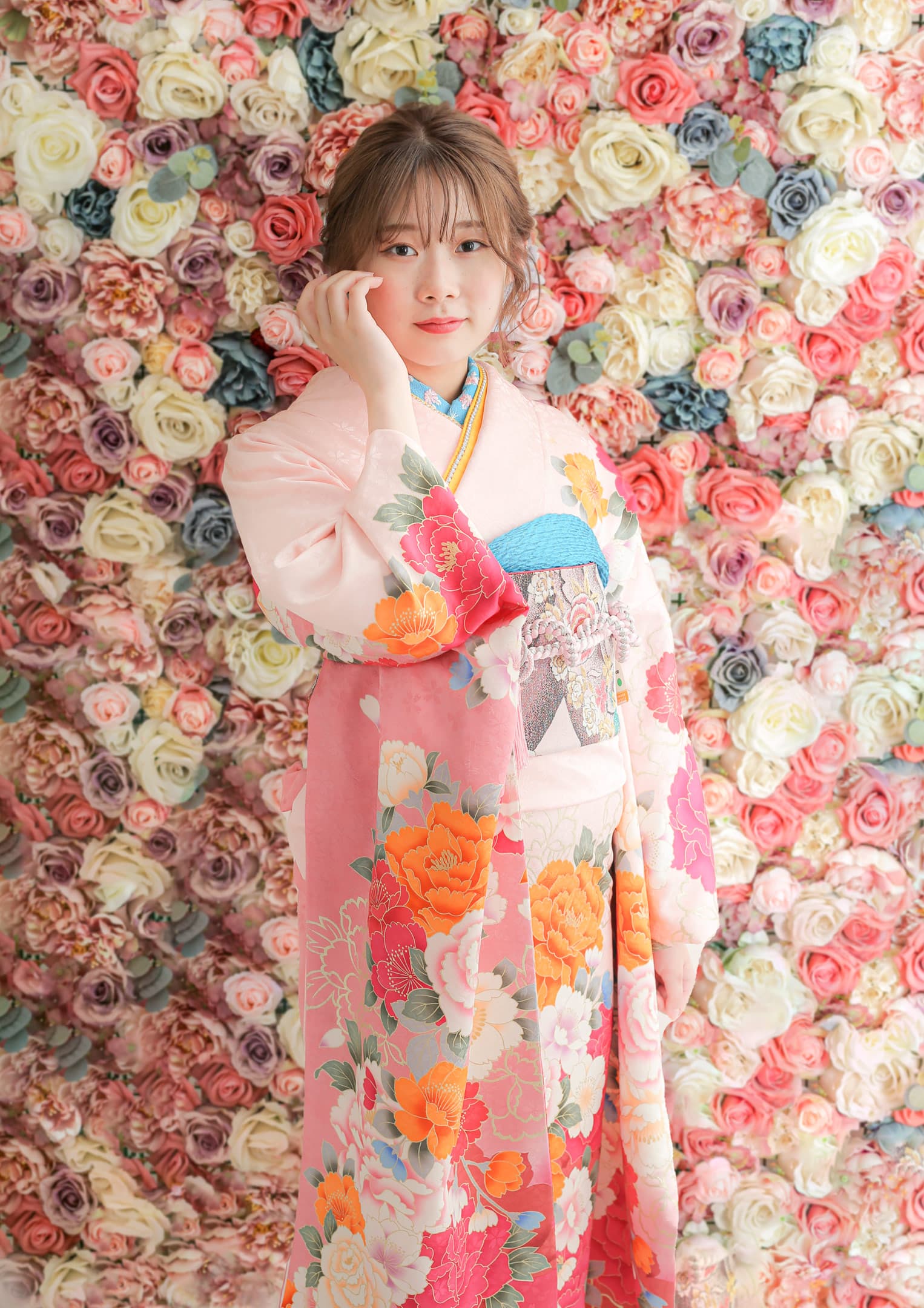 振袖ネットレンタル：ロマンティックガーリー】ピンク×薔薇/C-049