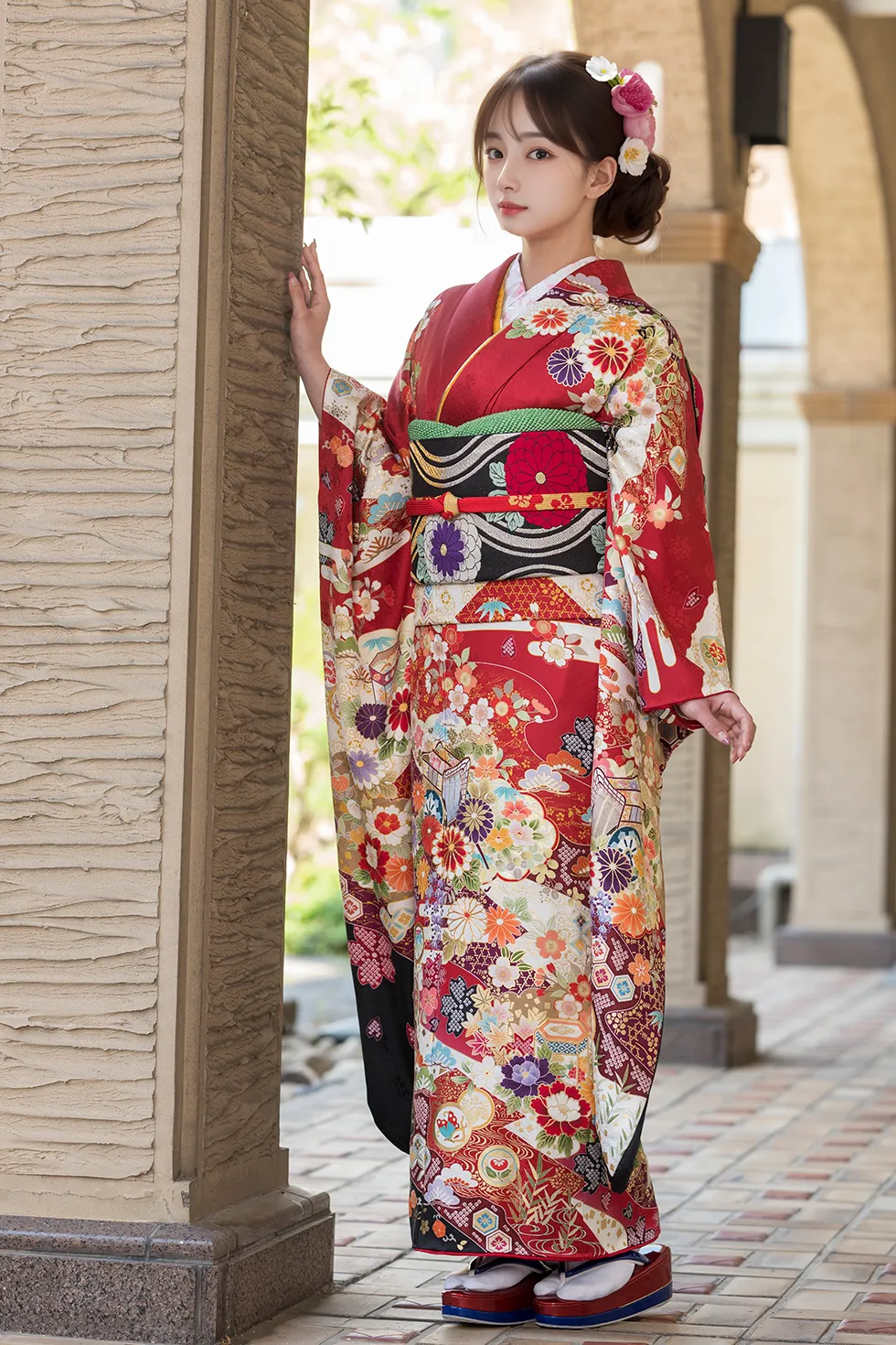 赤地道長に御所車［FS0882］ - 成人式振袖レンタル・販売のふりそでエイト