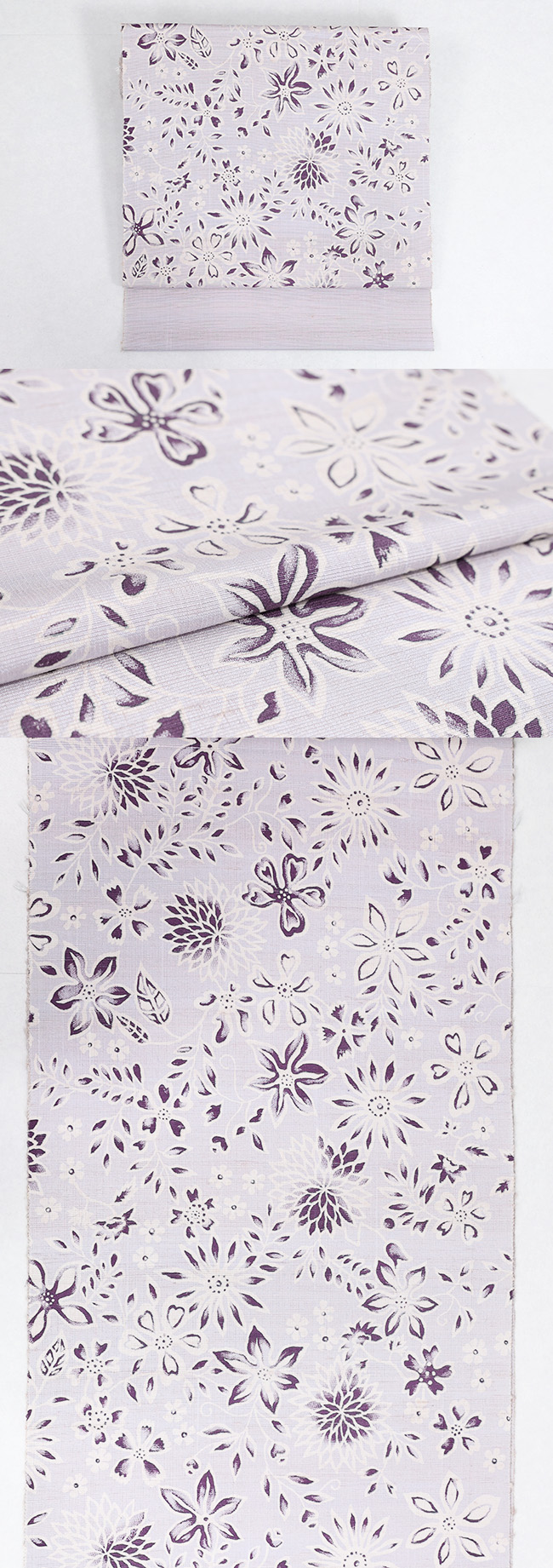 貴久樹 九寸名古屋帯 ローケツ調花柄 薄紫 お仕立付き