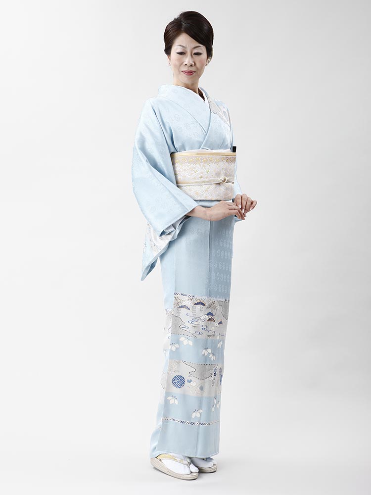 高級訪問着レンタル】h-403 「成謙」謹製 水色 MLサイズ 松・花々