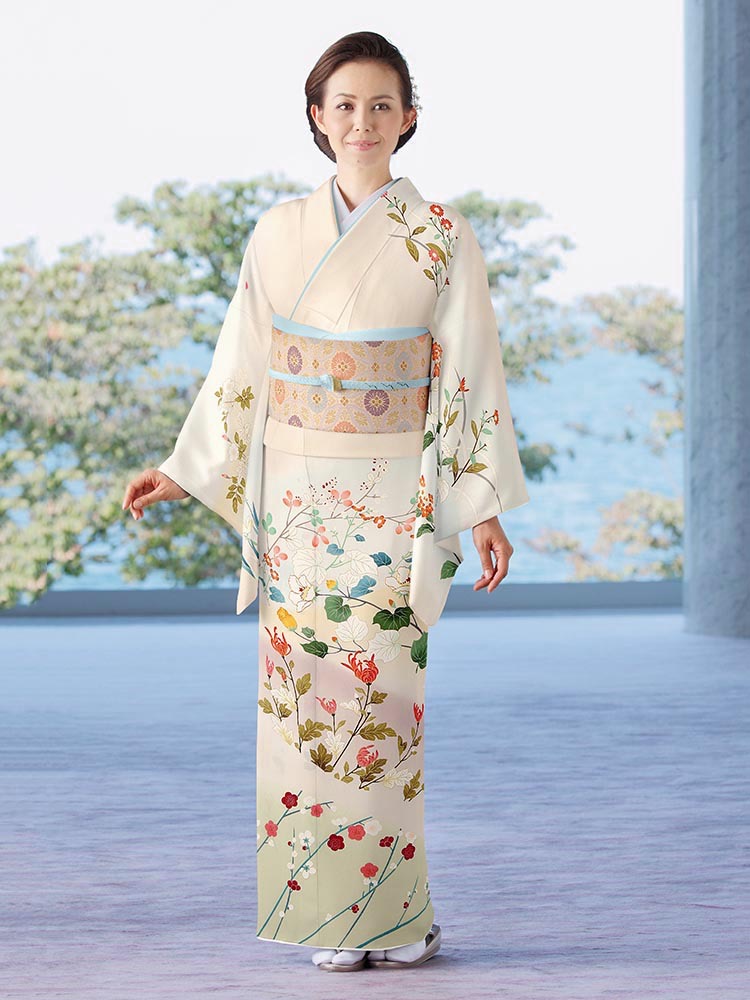 高級訪問着レンタル】h-441 菱健謹製 四季の花 MLサイズ 四季の花