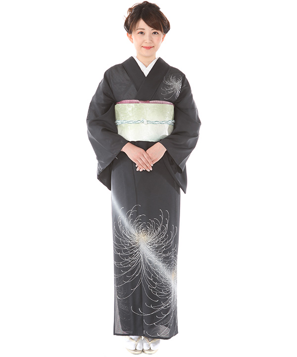 絽 付下レンタル（夏用）｜黒に乱菊｜H0278｜L｜宅配着物レンタル