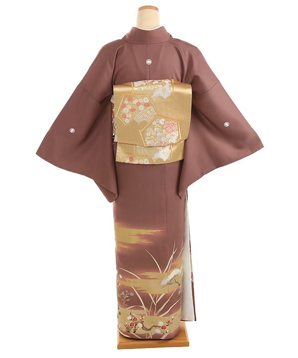 色留袖レンタル｜茶色に飛鶴 滝｜I0139｜L｜宅配着物レンタル・一式