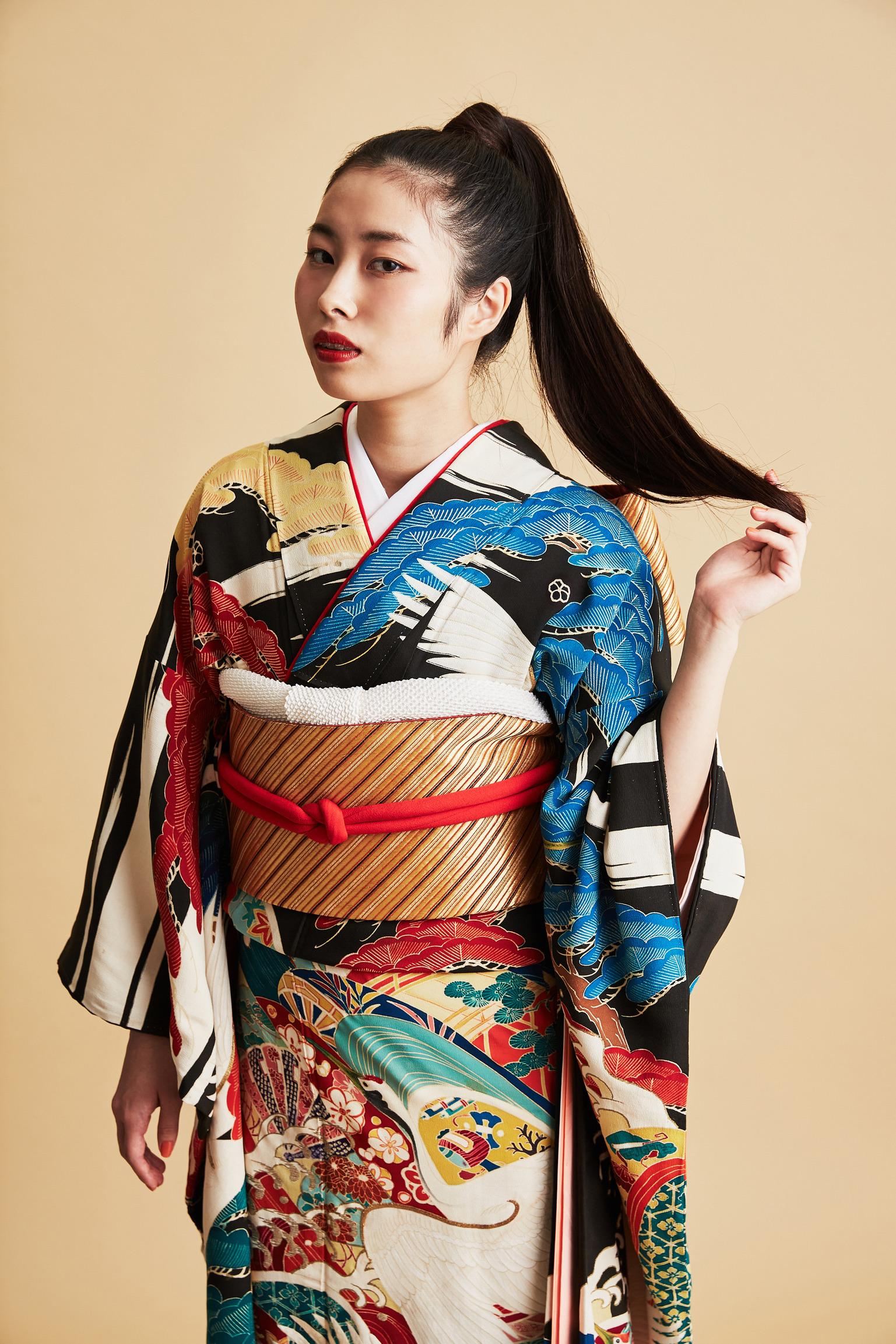 古典柄 鶴 波文様 振袖4点セット‼️お振袖セット‼️TM NO129