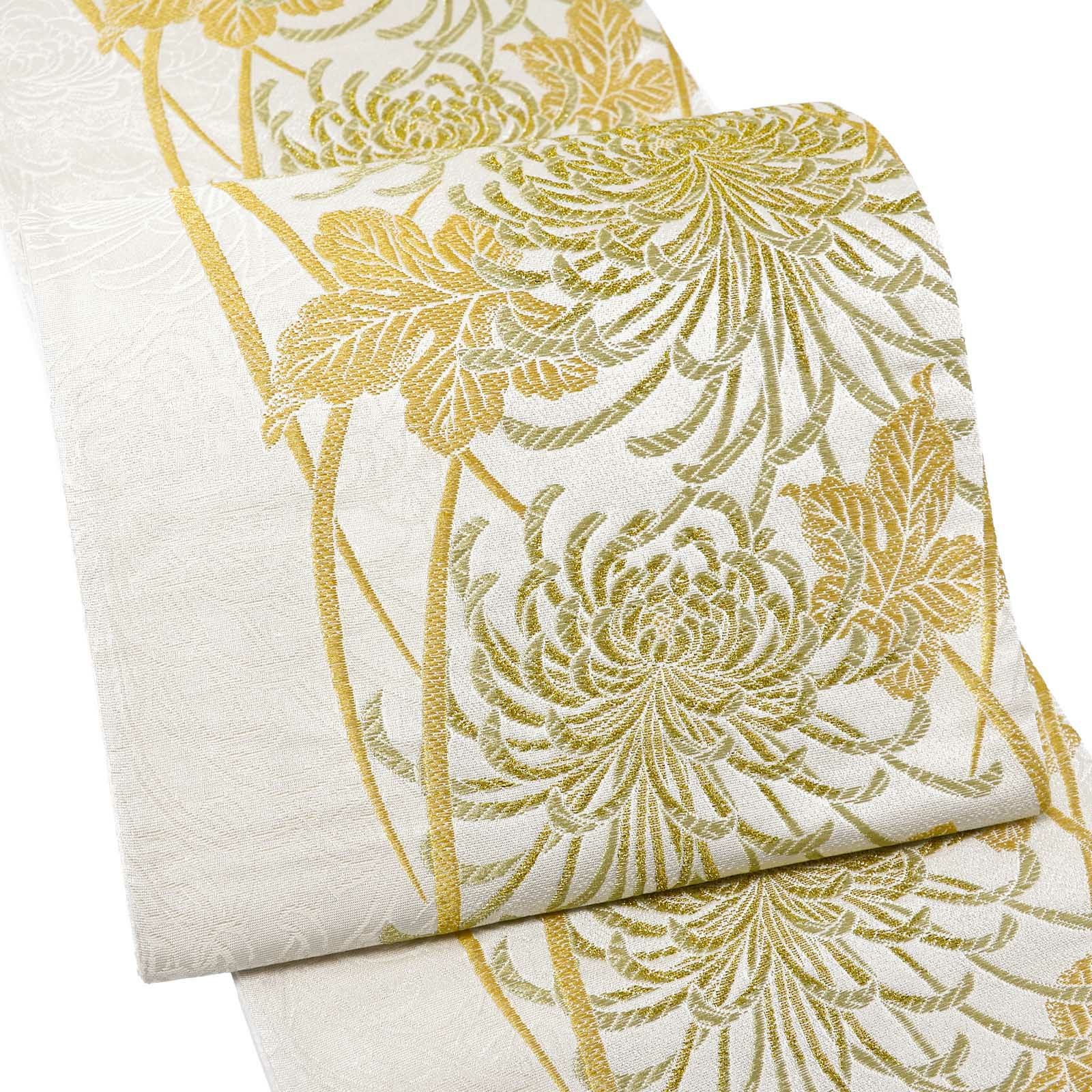 振袖 袋帯 単品「白地 黄金 糸菊」日本製 お仕立て上がり 振袖用 袋帯