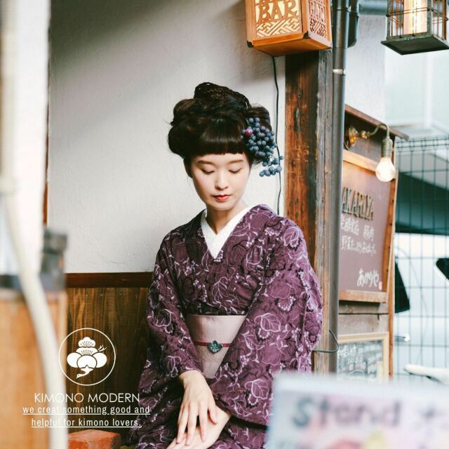 レース刺繍着物＞はんなり&ウツクシ、レース刺繍着物－葡萄－葡萄酒