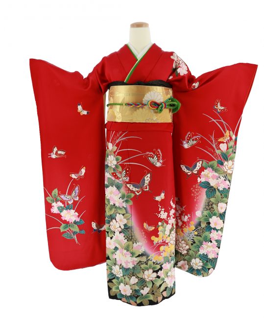 成人式振袖 [ロマンチックレトロ][古典]赤に蝶と花々[身長166cmまで]No