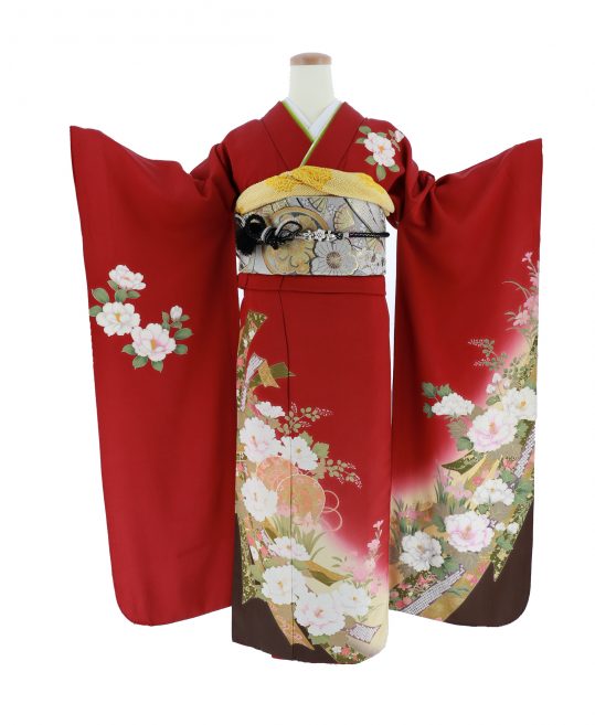成人式振袖[ロマンチックレトロ][シンプル古典]赤に牡丹[身長168cmまで