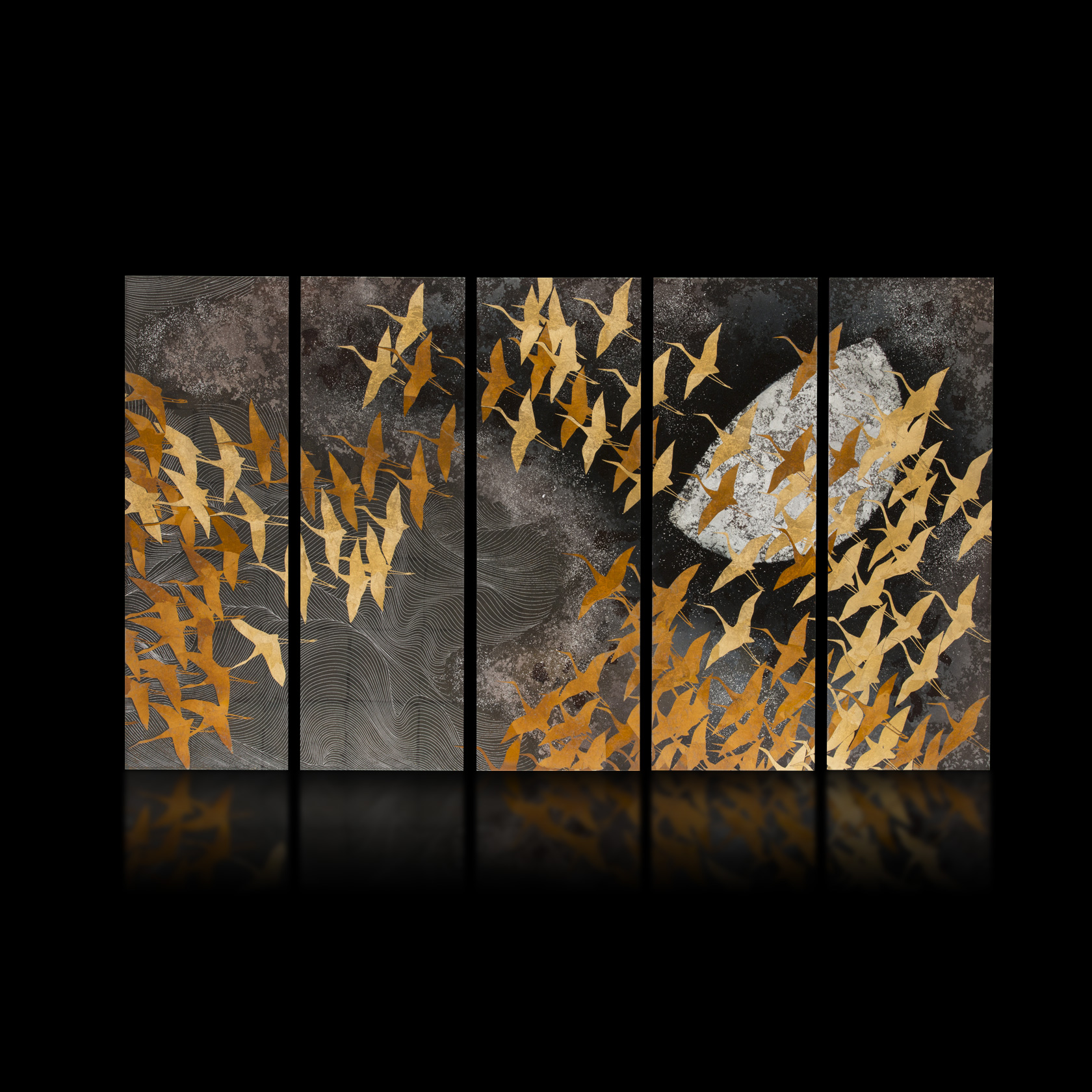 五連パネル 千羽鶴 - 金屏風 屏風 の通販(通信販売) KIN BYOBU≪公式≫