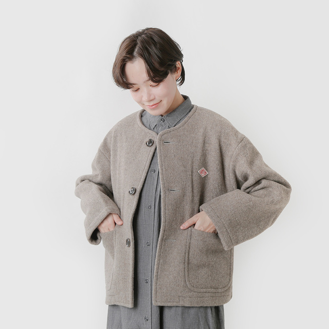 DANTON ダントン ウールモッサ ノーカラージャケット グレージュ 36