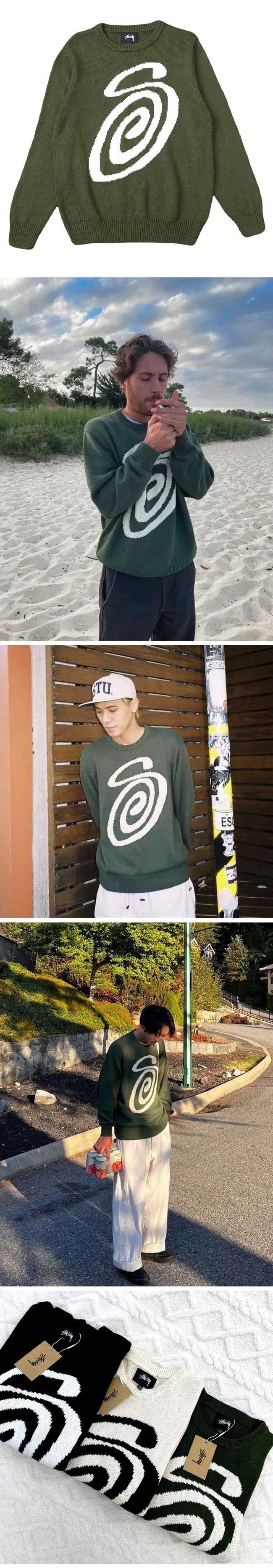 Stussy Curly S Logo Sweater Green ステューシー カーリーSロゴ
