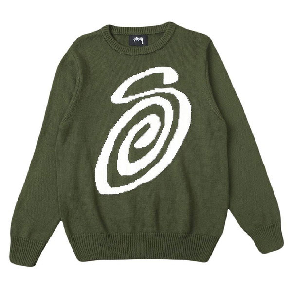 Stussy Curly S Logo Sweater Green ステューシー カーリーSロゴ