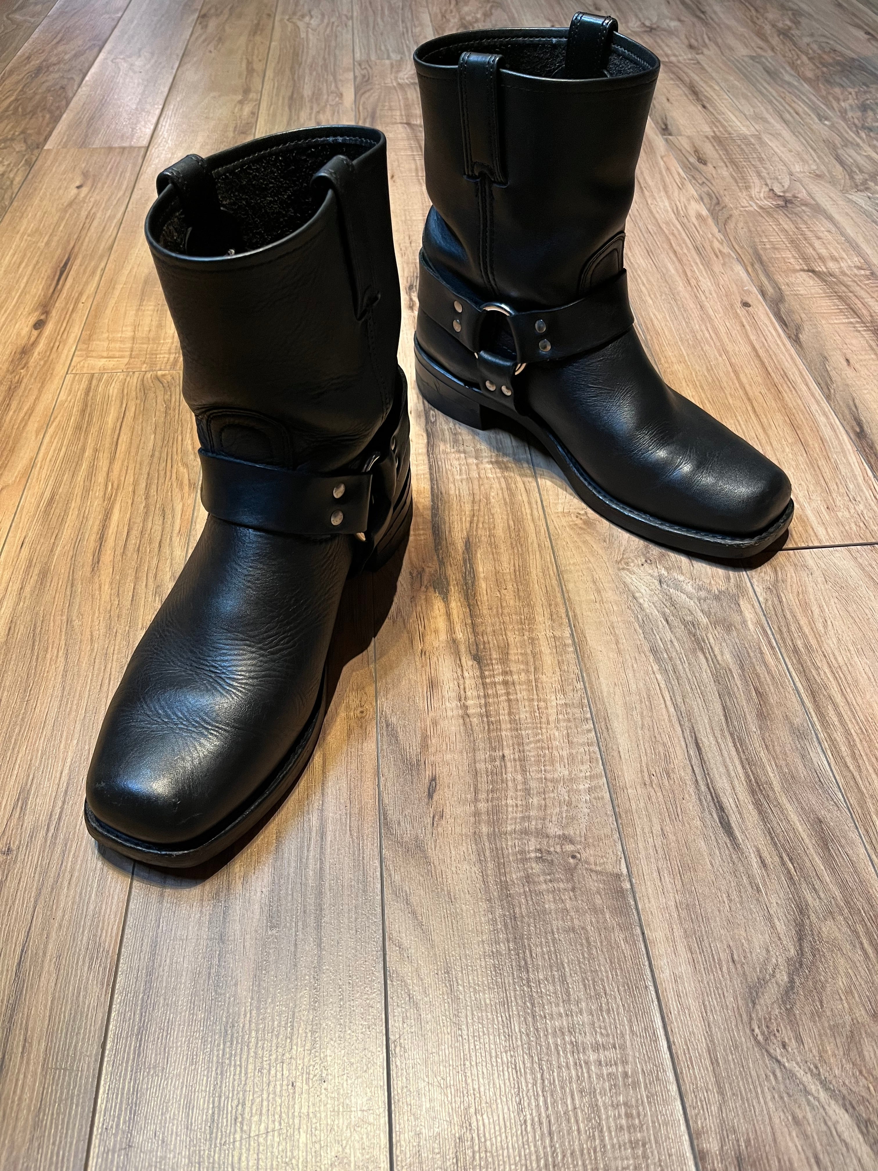 Vintage Black Frye Harness Ankle Boot, Made in USA, Size US Mens