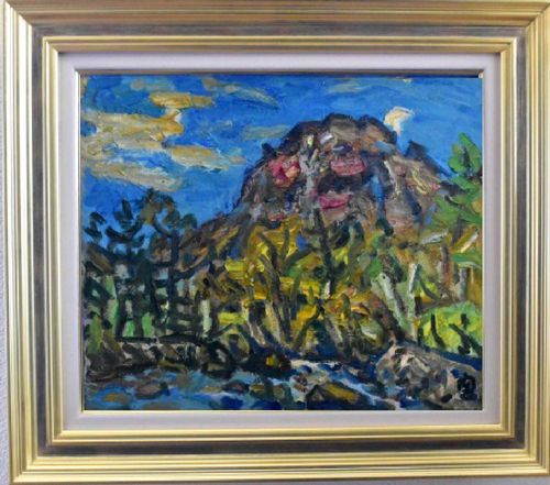 関四郎五郎 「秋の焼岳」 油彩 F8号 豪快！爽快！躍動感！ 圧倒の