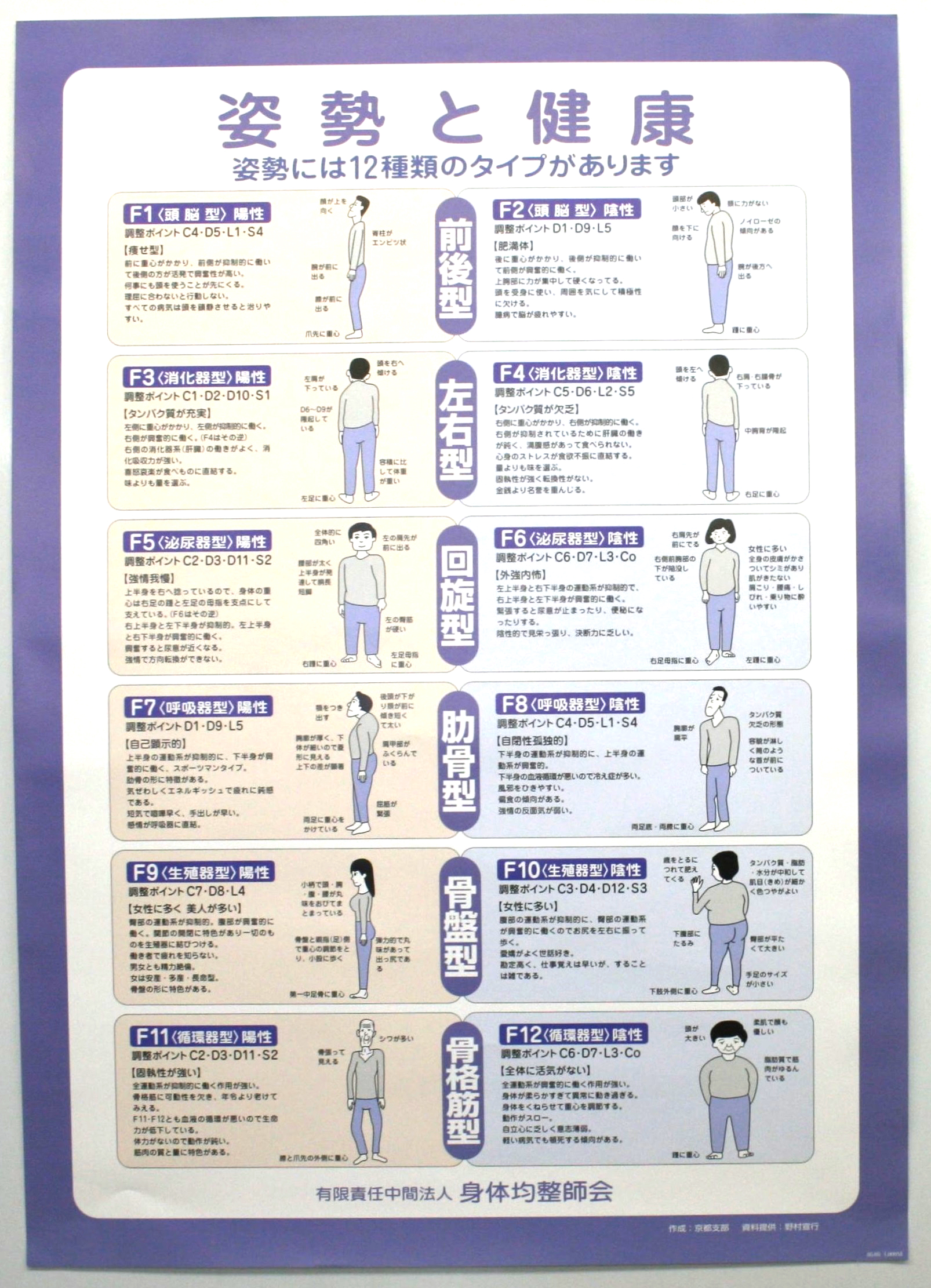 身体均整師会書籍販売 / 12種体型表「姿勢と健康」