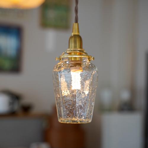 安土草多 ペンダントライト 照明 吹きガラス 八角瓶（クラック