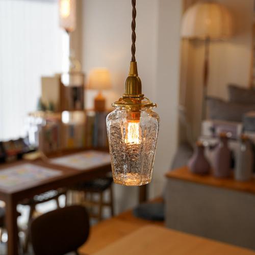 安土草多 ペンダントライト 照明 吹きガラス 八角瓶（クラック