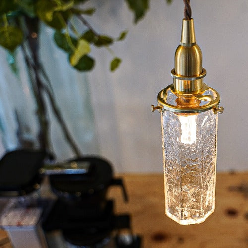 安土草多 ペンダントライト 照明 吹きガラス 八角細筒瓶（クラック