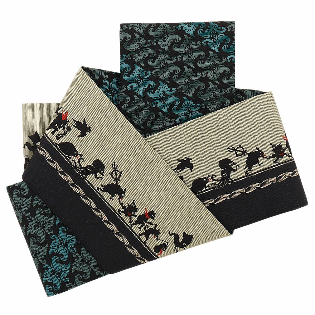 半幅帯 長尺 ベージュ 帯 リバーシブル 召しませ花 百鬼夜行 日本製