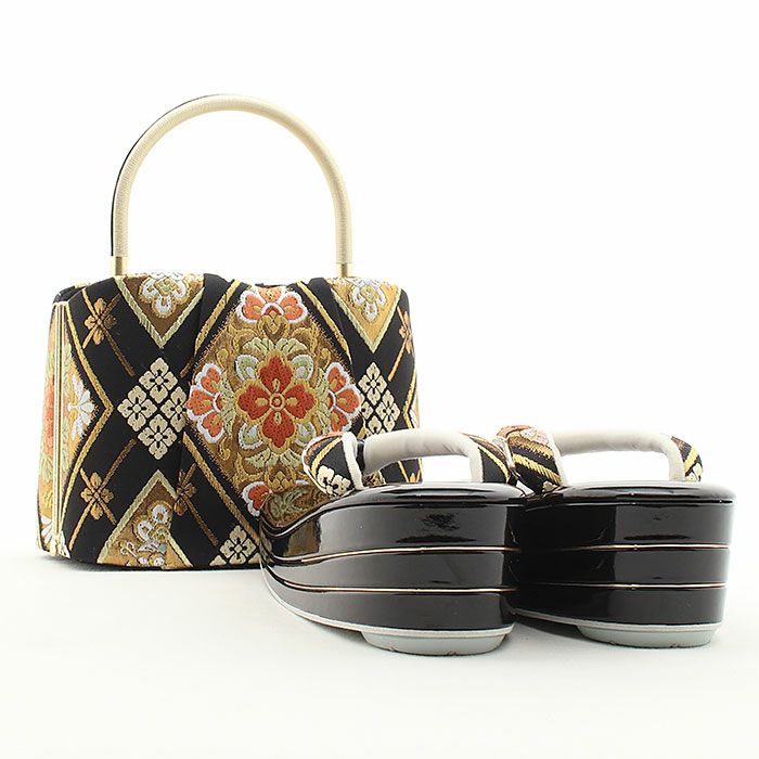 草履バッグセット 振袖用 世美庵 Sサイズ Lサイズ 薄黄 黒 クリーム