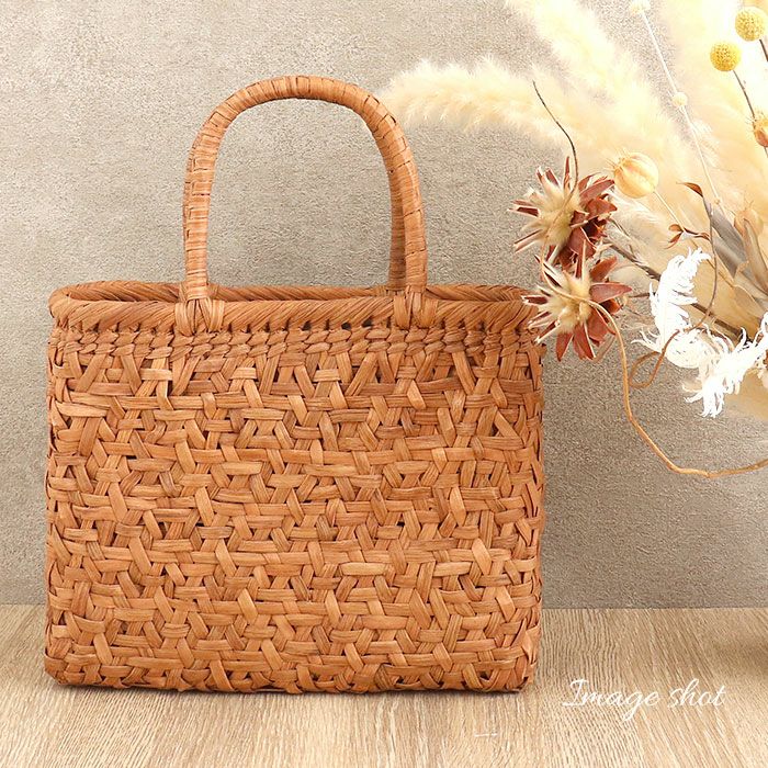 山葡萄 かごバッグ 山葡萄かごバッグ 巾着 みだれ編み 大人 ブラウン