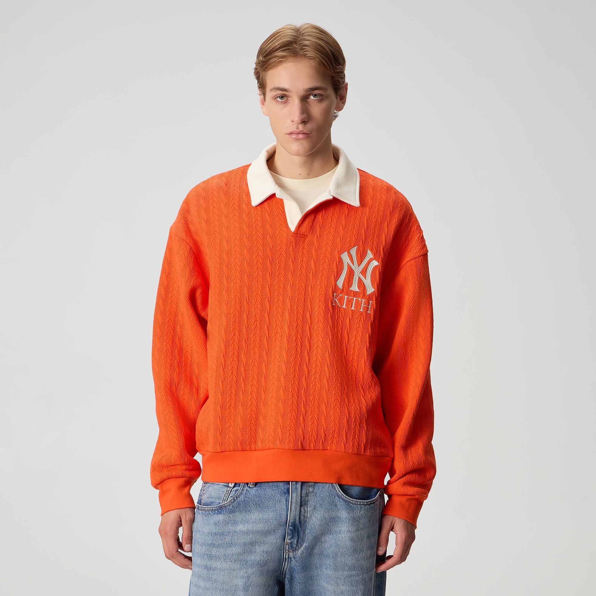 Kith for the New York Yankees Cable Fleece Nelson Sweatshirt - Poppy